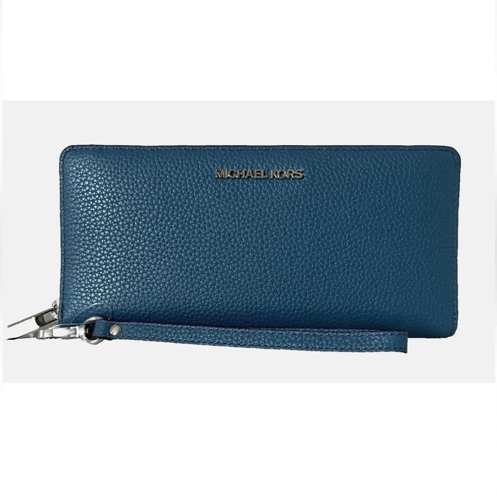New Michael Kors Jet Set Large Travel Continental wallet Leather Teal